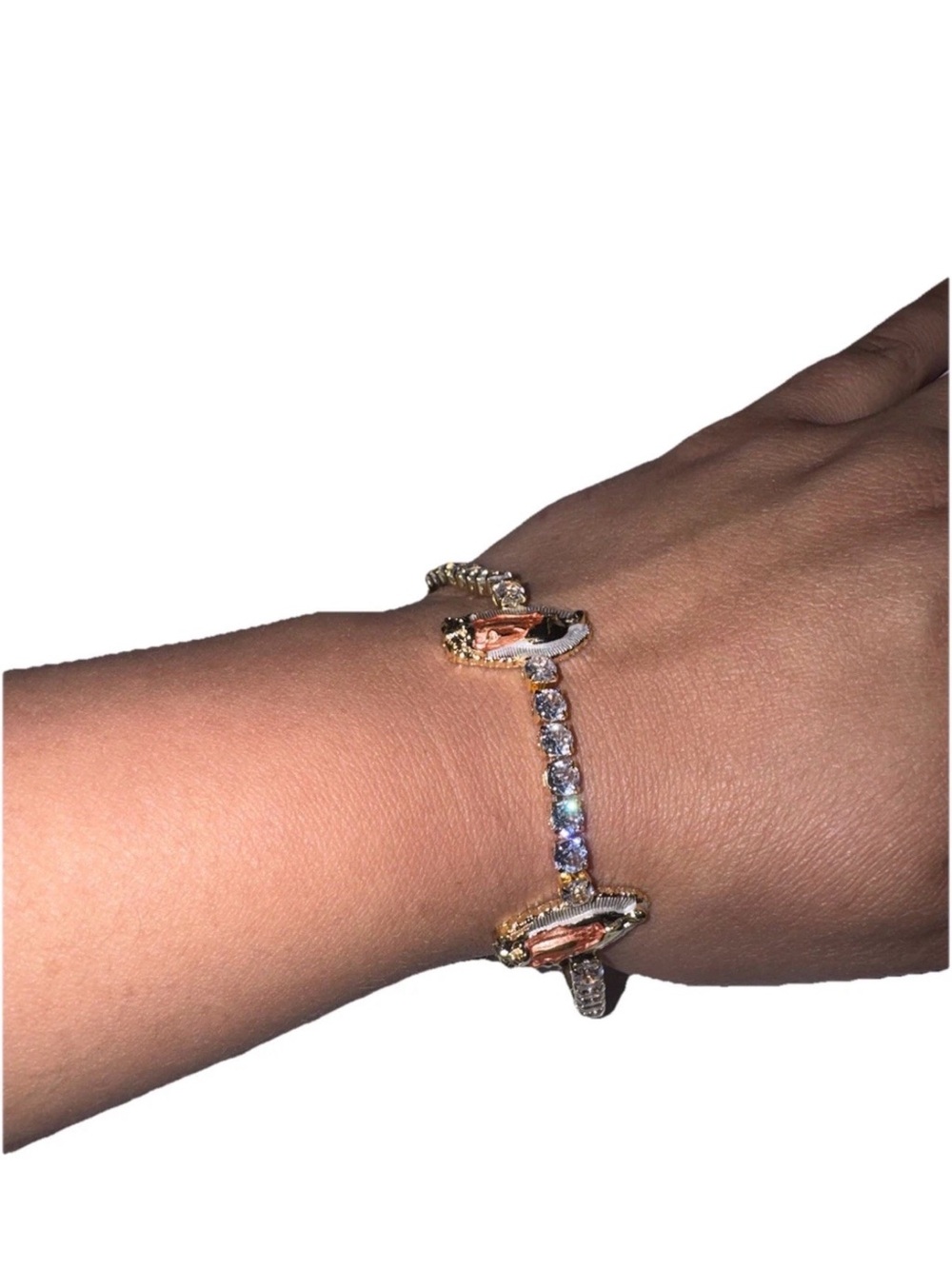 Our lady of Guadalupe Gold Crystal Accent Women's Bracelet - Gold Tone